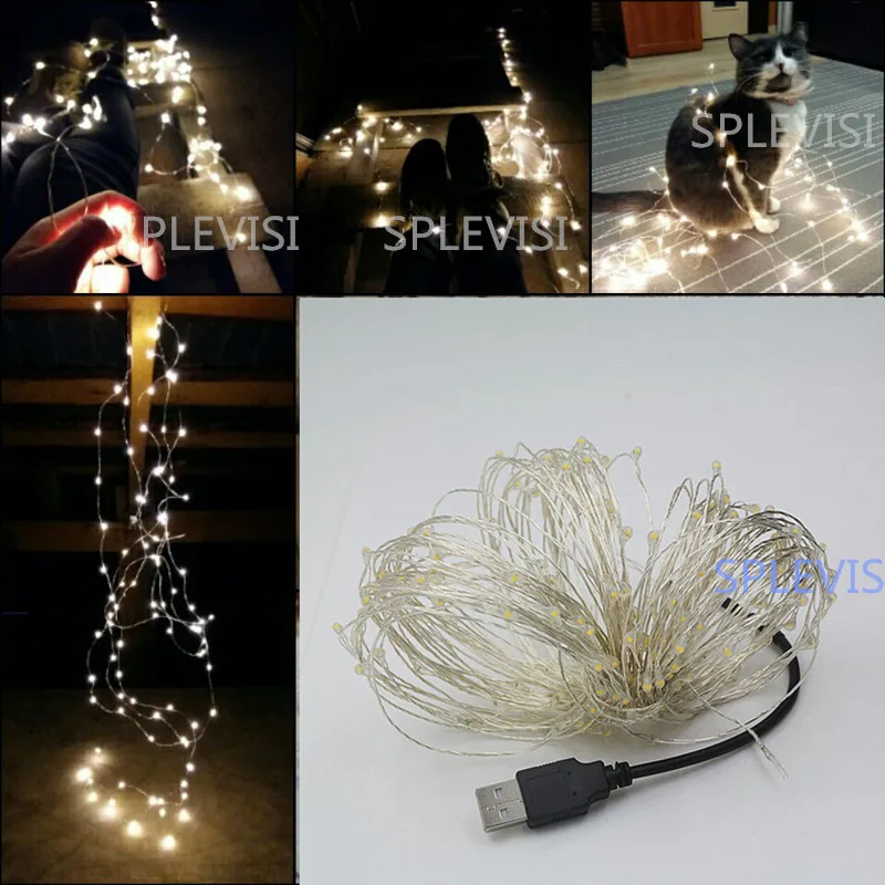 Светодио дный silver string огни 20 м 200 светодио 5 В USB powered открытый рождественские
