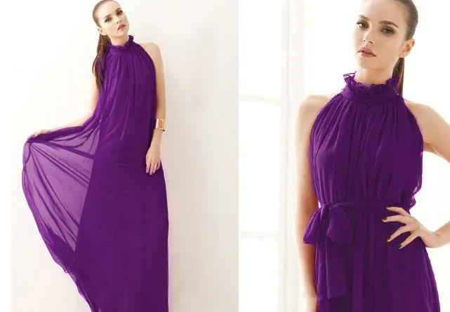 Женское шифоновое платье макси с кружевным воротником стойкой|chiffon long dresses|dress
