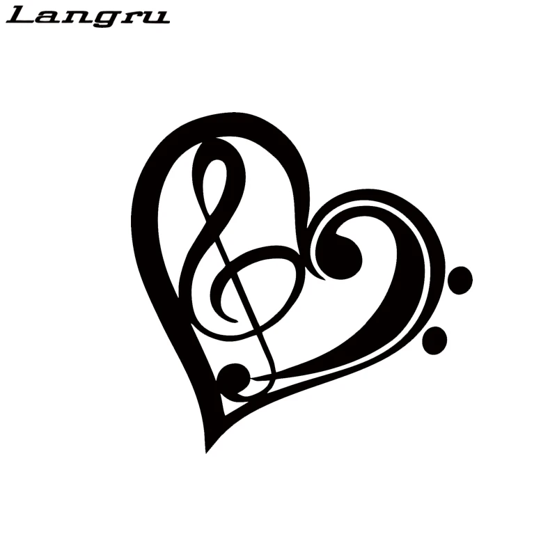 Langru Bass Treble Clef Heart виниловая наклейка на окно автомобиля для стенок бампера Love Music