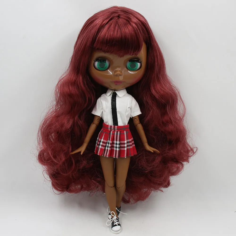 ICY DBS Blyth Doll1/6 bjd with super dark skin wine red curly hair and glossy face nude joint body BL12532 | Игрушки и хобби