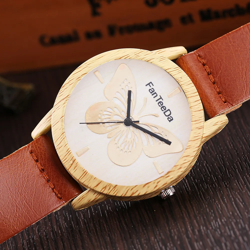 Роскошные модные мужские часы с кожаным ремешком и деревянным циферблатом