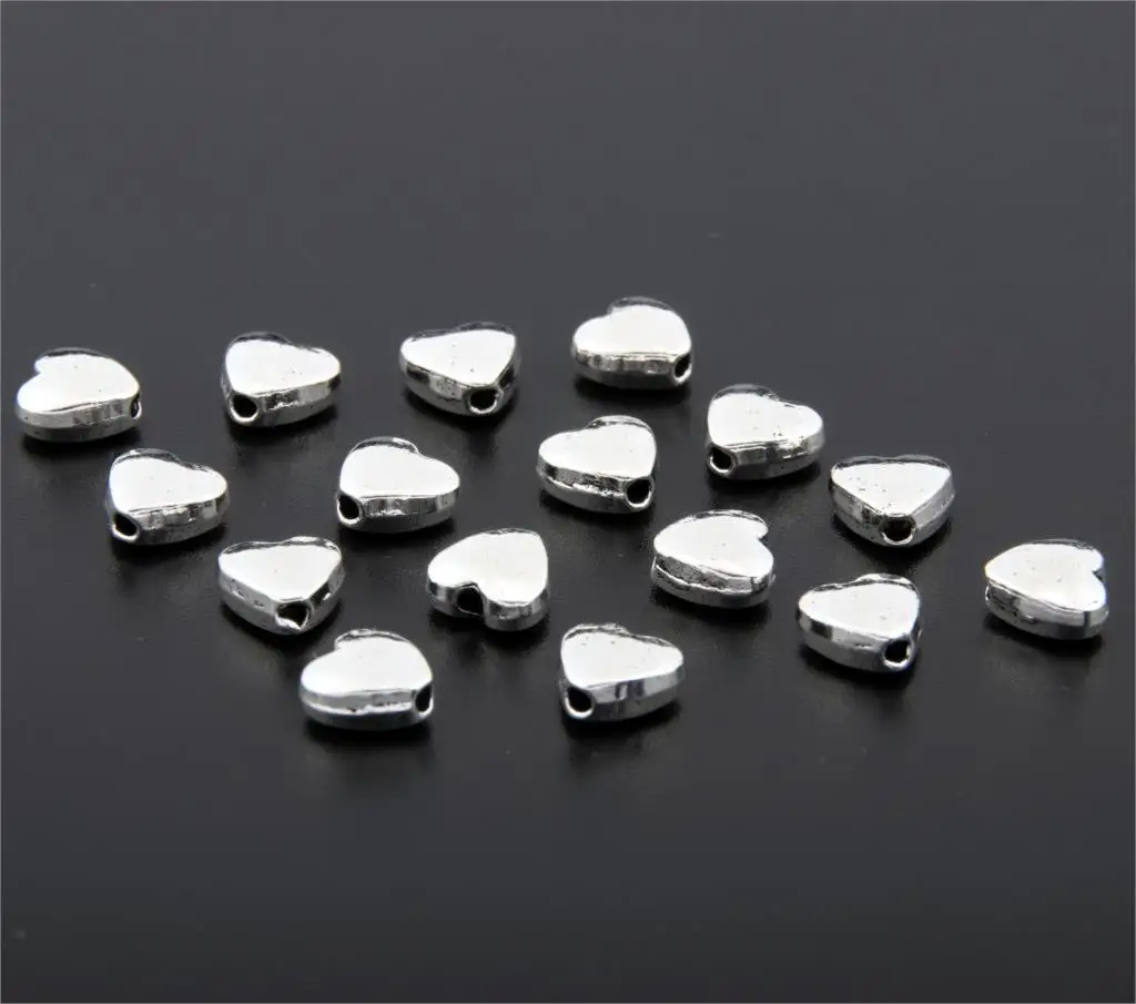 20 шт. серебристые/Золотые сердечки европейские булоны с большими отверстиями