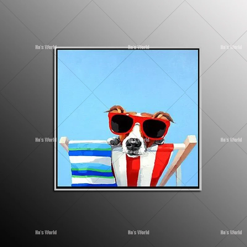 Чистая Ручная роспись Акриловая картина маслом отпуск собака Современное