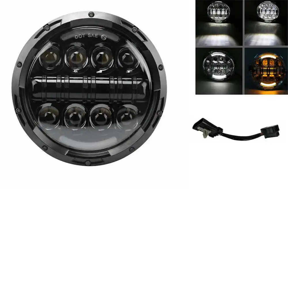 80W Headlight Black 7 дюймов мотоциклетные светодиодный головной светильник мотоцикл автомобильные фары 6500K H4 ваттов 60 ваттов 80 ваттов с углом зрения Янтарный Включите светильник для Harley Honda Yamaha - Цвет: 80W Headlight Black