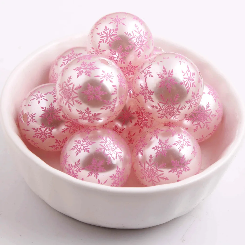 Модные крупные акриловые бусины 20 мм 100 шт./лот с принтом в виде розовых снежинок