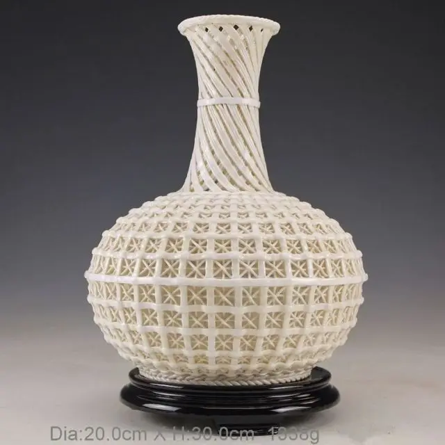 

11.82 inch /China decorative handmade porcelain carving hollow out a large vase