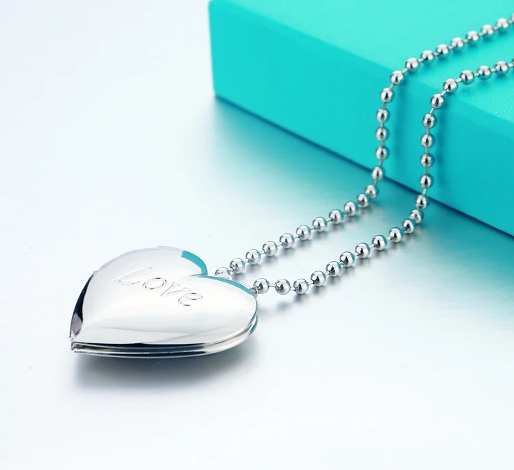 Solid 925 sterling silver photo box pendant Fashion DIY necklace LOVE heart-shaped for woman Valentine's Day gift | Украшения и
