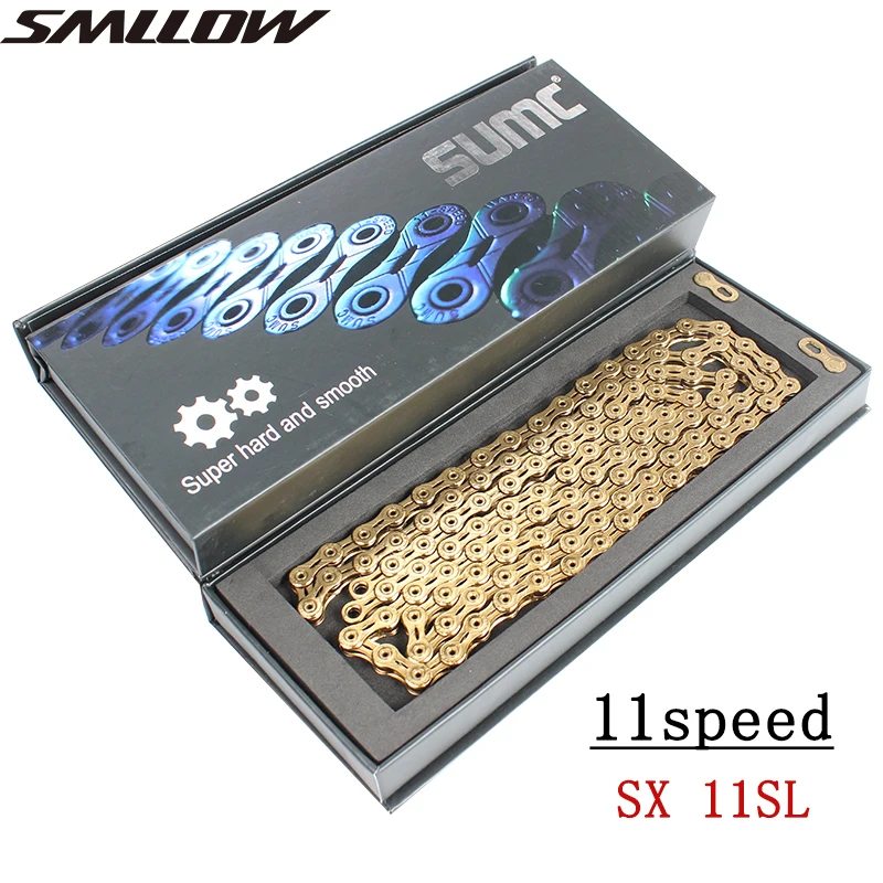 

SUMC 11 Speed Chain 116L 11s MTB Mountain Road Bike Chain Gold Bicycle Accessories Shaft Hollow Gold Chain