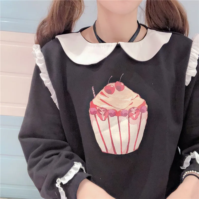 Милый женский пуловер с капюшоном длинным рукавом и принтом Milkshake новинка 2019 года