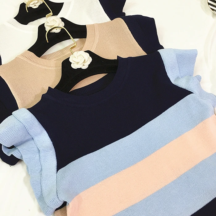 Летние женские трикотажные футболки топы безрукавка в полоску Женская