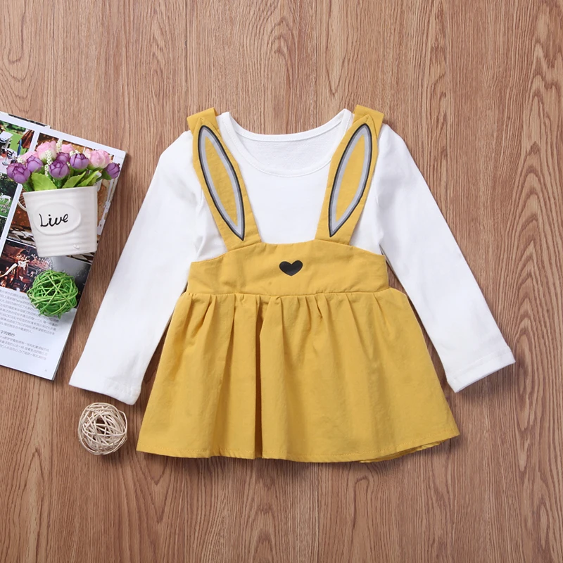 Милое платье принцессы с длинными рукавами и заячьими ушками для маленьких