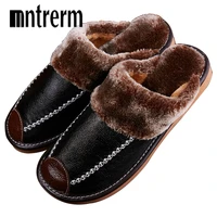 mntrerm winter mens slippers genuine leather home indoor non slip thermal shoes men 2020 new warm winter slippers plus size