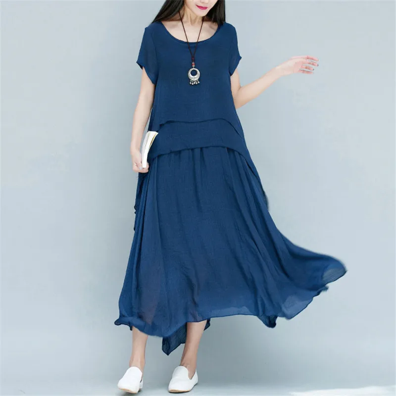 

Green Dress Women White Khaki M-2XL Cotton Linen Dress 2019 New Summer Gray Vintage Irregular Maxi Dress Vestido Feminina LD1043