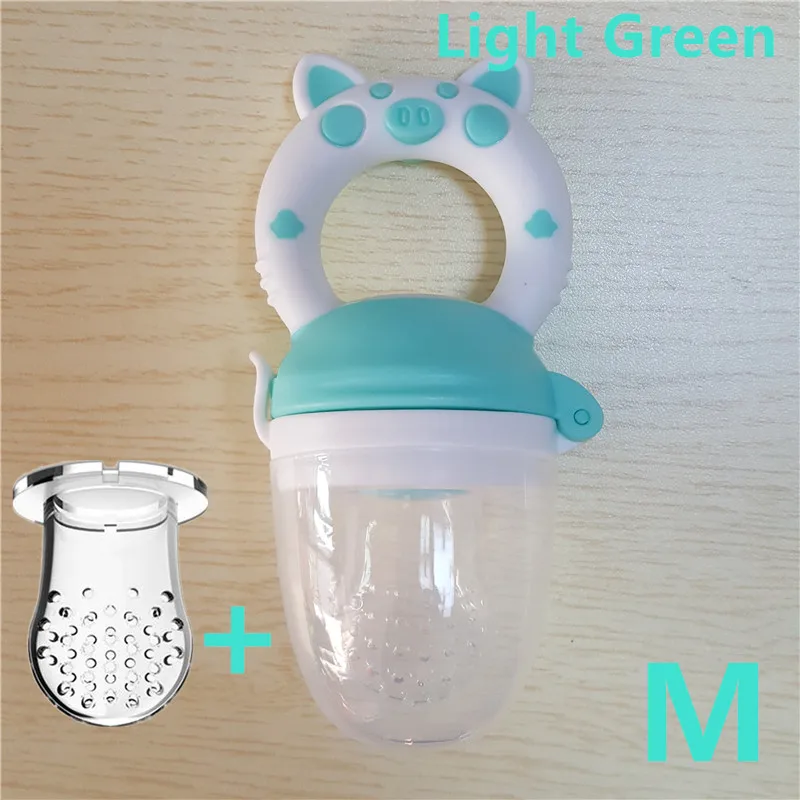 Light Green M Маленькая поросенок ручка соска кормушка для детского питания класс силикона PP обучение соска молоко свежие фрукты Nibbler соска бутылочки - Цвет: Light Green M