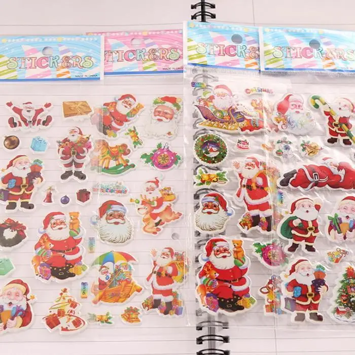 DIY Cartoon Santa Claus Pattern Christmas 10 Pcs/Set Decorative Adhesive Stickers Table Door Wall Glass etc | Канцтовары для офиса