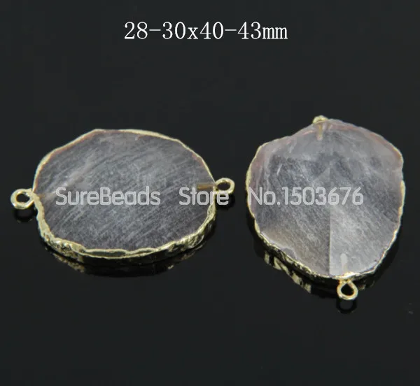 Wholesale!5pcs/lot Gold Plated Double Edged Nature Clear White Quartz Charms Pendant Cut Raw Crystal Slabs Necklace | Украшения и