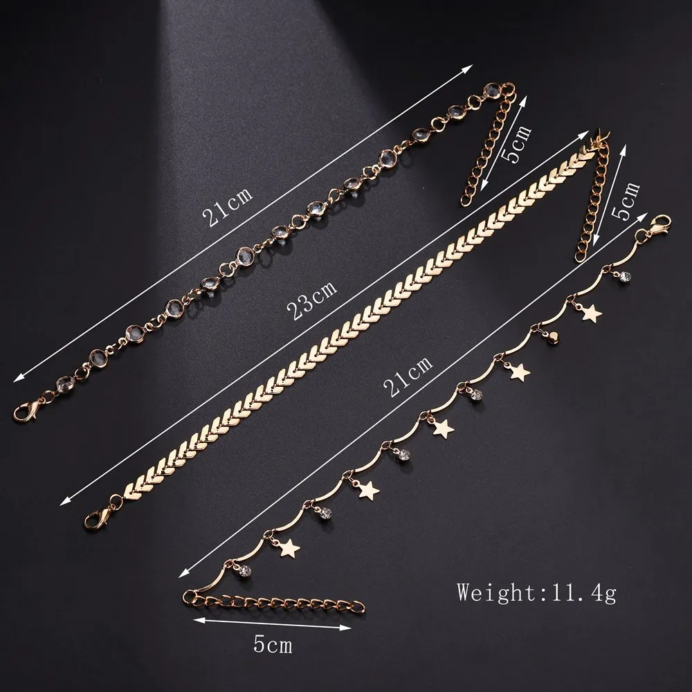 

Bohemian bright zircon anklet gold five-pointed star pendant arrow arrow bracelet summer beach woman jewelry
