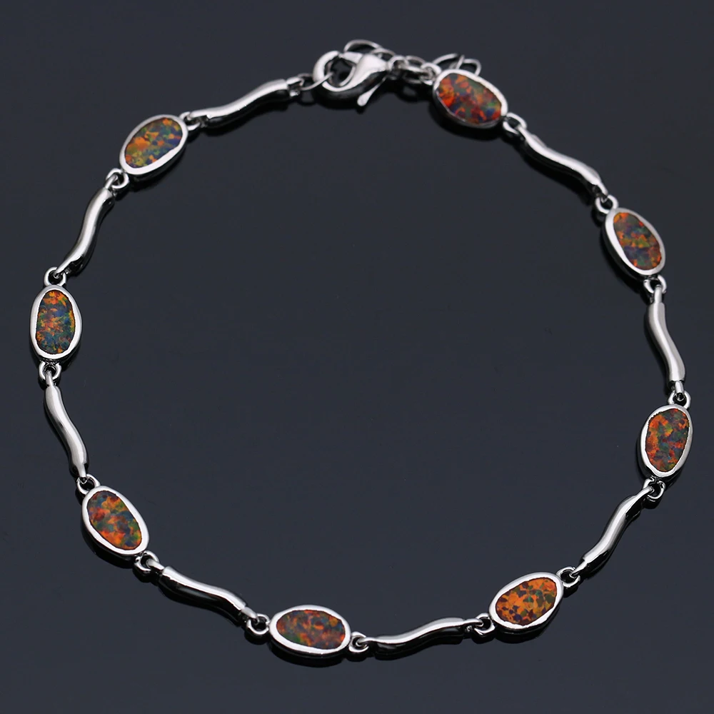 Браслеты женские посеребренные с синим и коричневым огненным опалом SL208 |