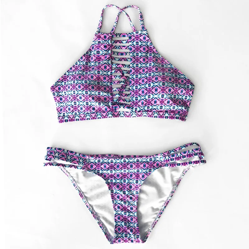 Cupshe River Island ромб печати комплект бикини низкой талией купальный костюм