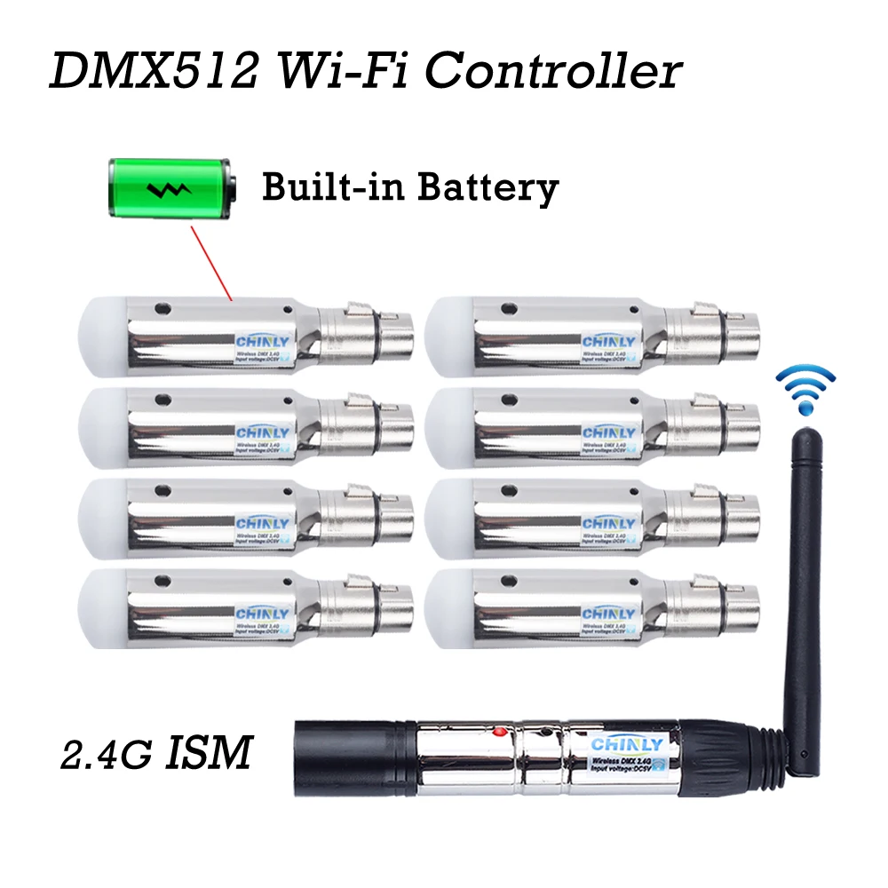 DMX512 контроллер беспроводной 2,4G передатчик+ Встроенный аккумулятор Комплект приемников для DJ Клубные вечерние сцены DMX эффект освещения 1+ 8 шт
