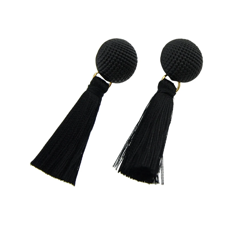 Boho Серьги Этническая Стиль белый черный хлопок кисточкой долго падение вечерние
