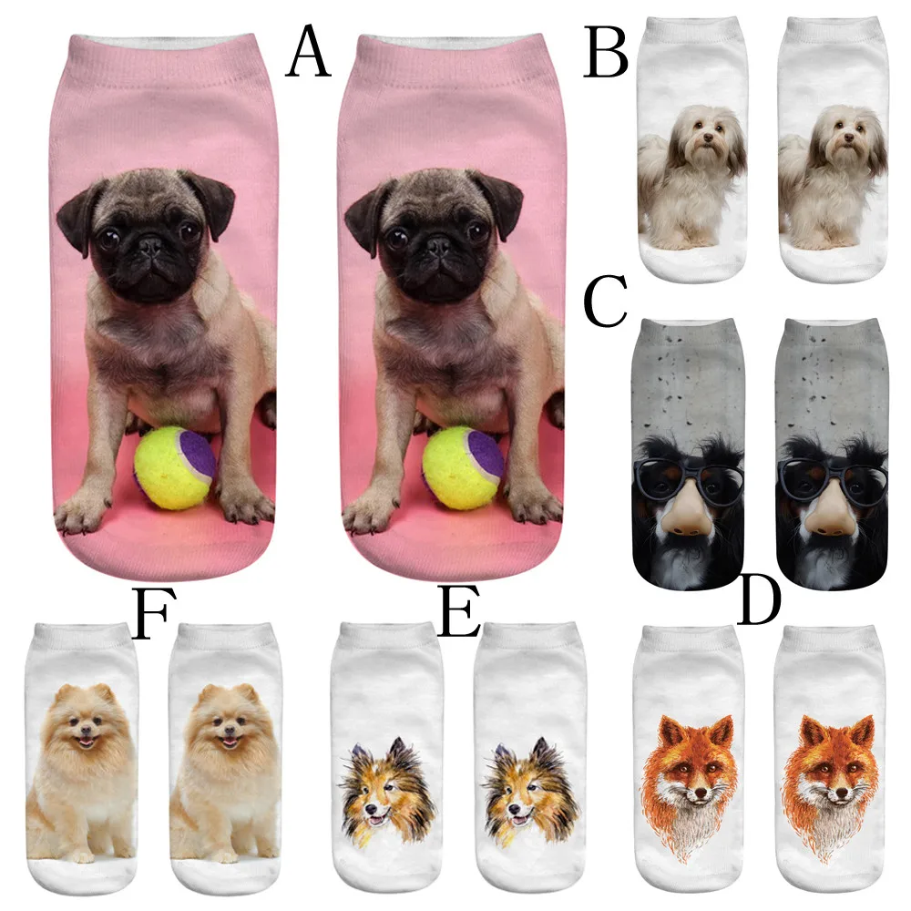 Забавные носки с 3D принтом собаки милые хлопковые спортивные короткие до