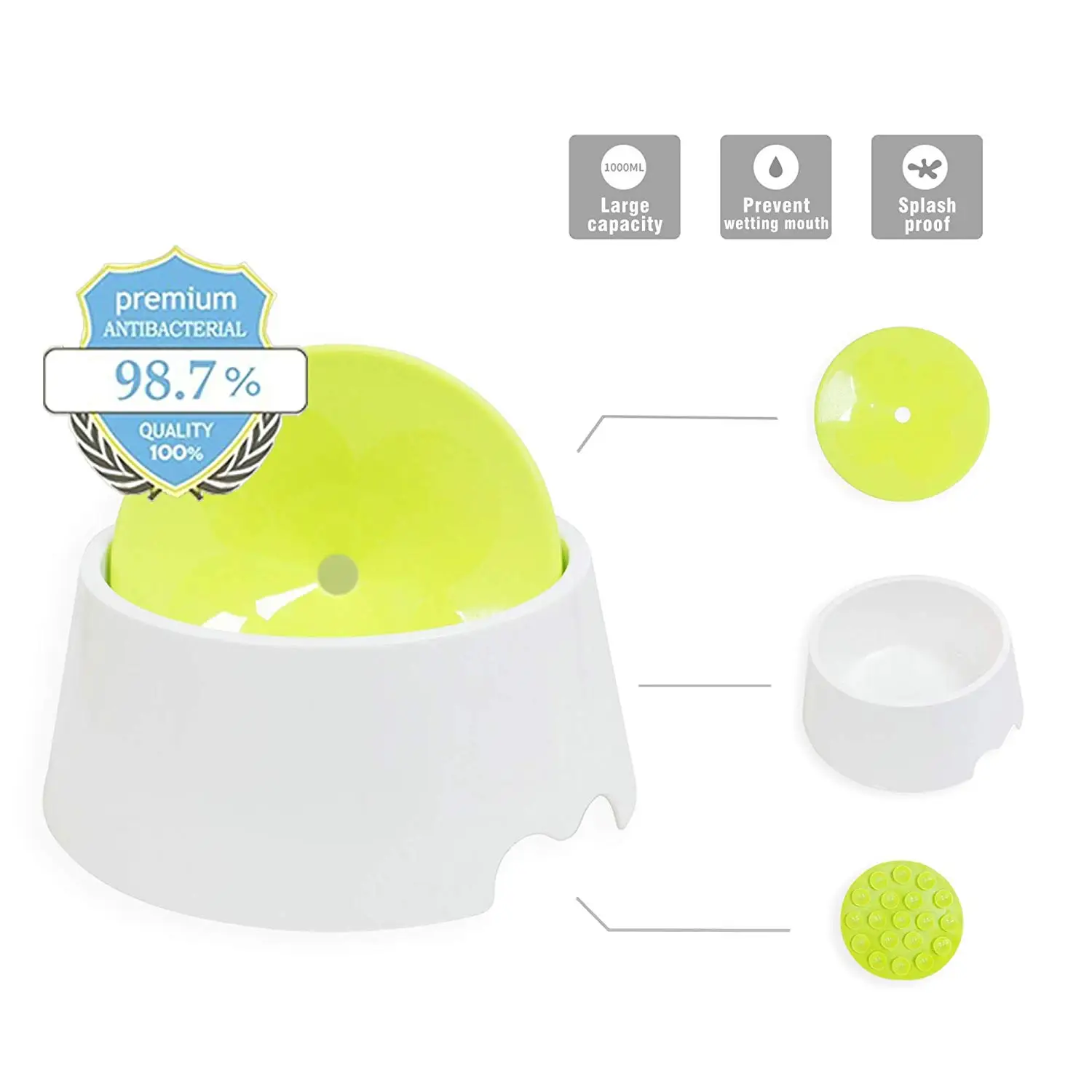 

Dog Water Bowl, No Spill Proof Water Bowl Slow Feeder 34OZ 2 in 1 Pet Bowl PW040