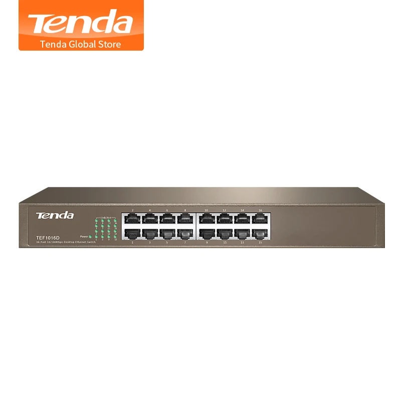 Tenda TEF1016D 16 port 10/100M быстрый сетевой коммутатор 3 2 Гбит/с Auto MDI/MDI X полудуплексный 6кВ