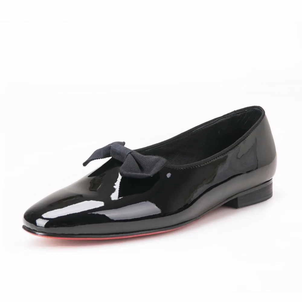 Мужские лоферы ручной работы Jeder Schuh черные из лаковой кожи с черным бантом модные