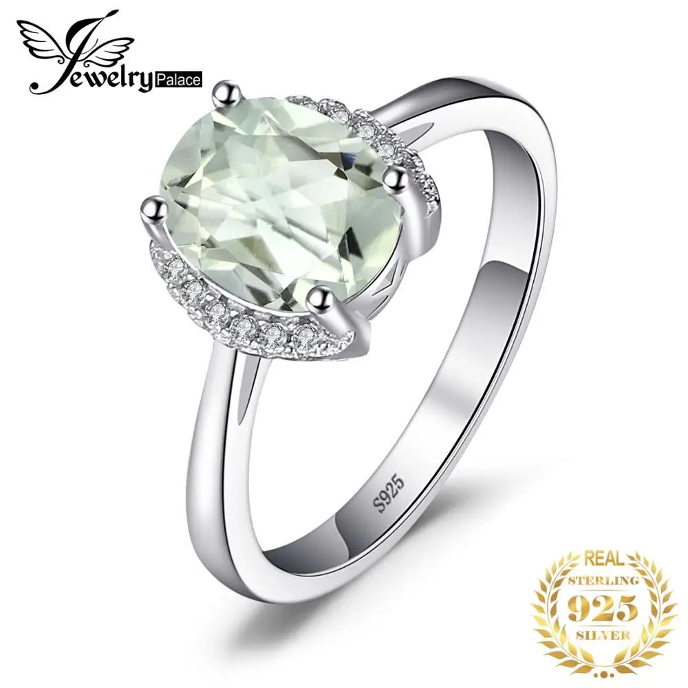 Jewelrypalace Марка овальные 1.8ct натуральный камень зеленый аметист Обручение кольцо
