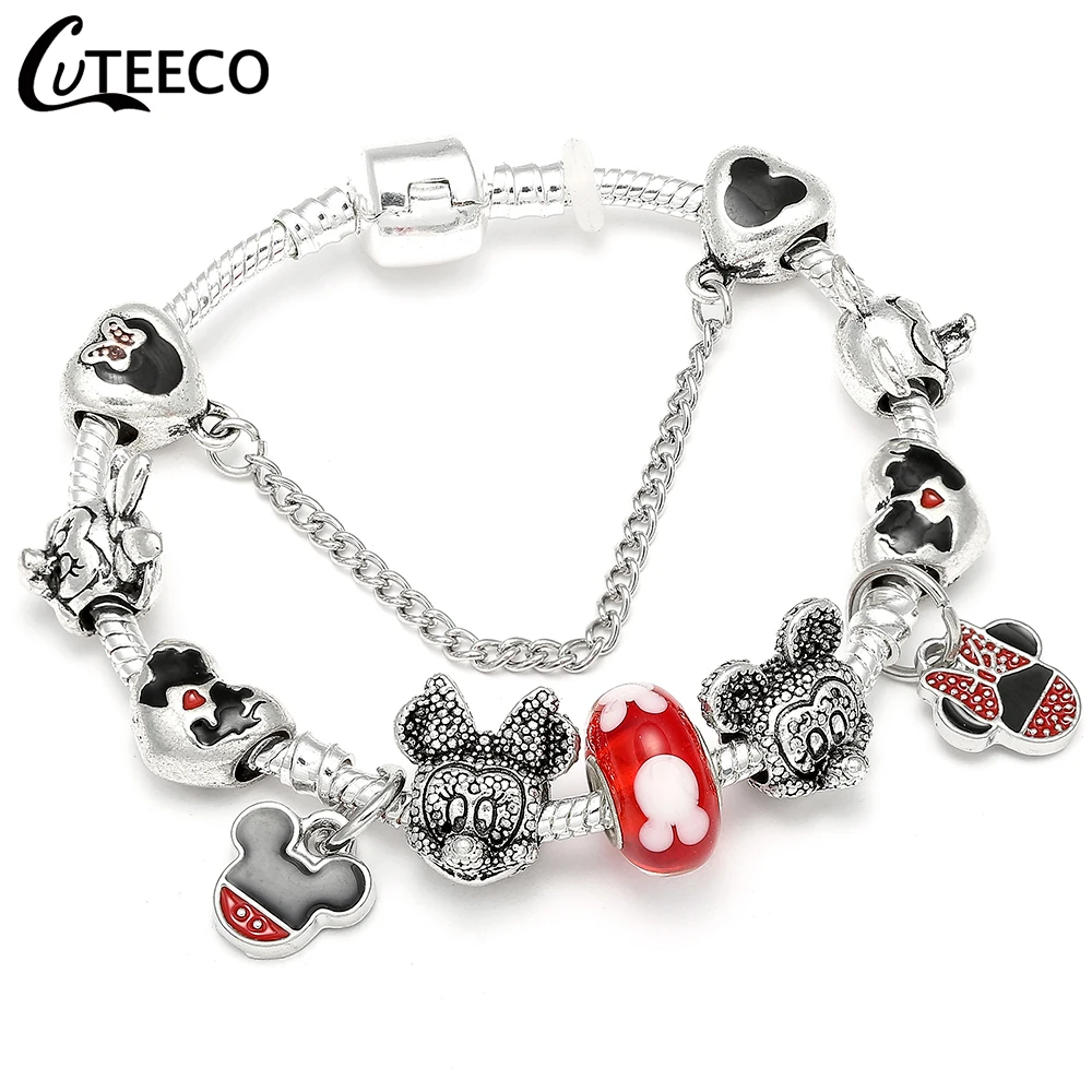 CUTEECO несколько стилей Микки Троян мотаться DIY Шарм браслет со змеиной цепочкой подходит брендовый браслет для женщин ювелирный подарок