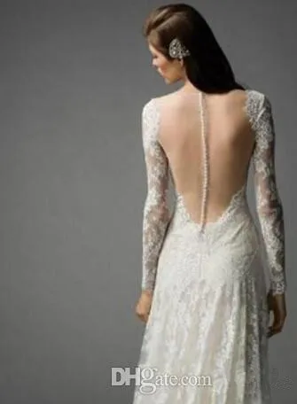 С длинным Рукавом 2016 Свадебные Платья Кружева Длина Пола Лето V образным Вырезом
