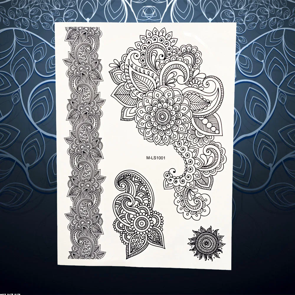 Классическое боди-арт черная хна тату кружева Менди Цветок Браслет Дизайн