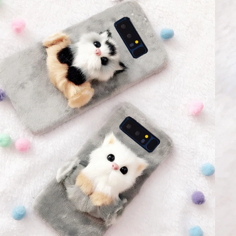 Рождественский DIY 3D чехол с милым котом для iPhone 12 11 7 8 Max Galaxy S7edge мягкий мех