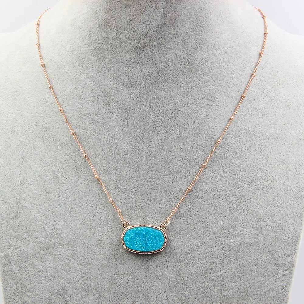 YJX030 розовая, золотая, овальная, Переливающаяся Druzy Подвеска Ожерелье шикарные ювелирные изделия из бутика