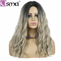 usmei 20 medium long wig wavy synthetic wigs for women root black wig ombre mix wigs cosplay high temperature fiber hair wig