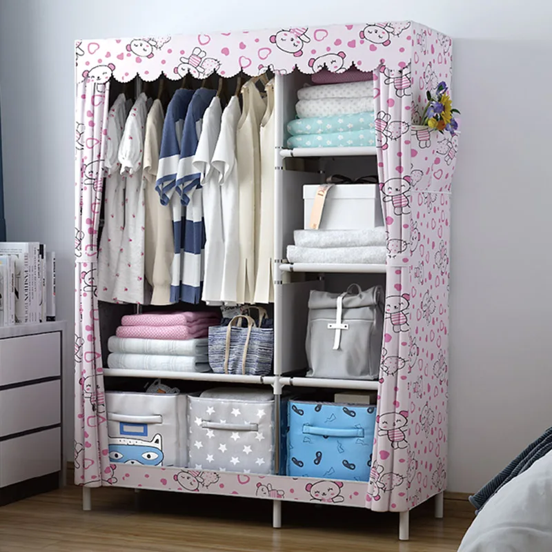 Kaidi платяной шкаф система для хранения одежды каркасный шкаф Простой DIY нетканый Оксфордский многофункциональный шкаф складной переносная мебель в сборе стальная трубка Пылезащитный для хранения спальни - Цвет: Cute Bear