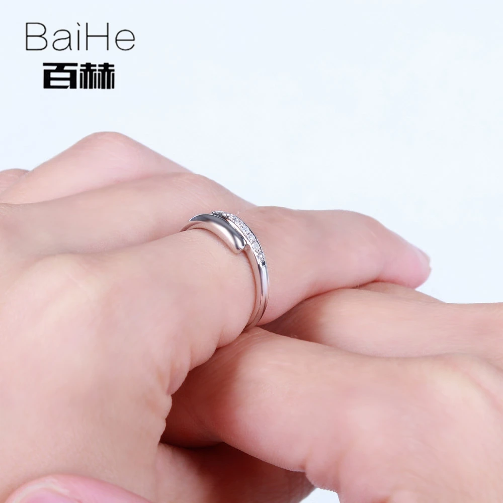 BAIHE Solid 14K белое золото 0.12CT H/SI круглый натуральный бриллиант свадебные женские