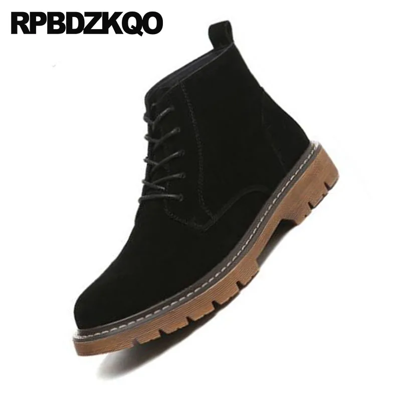 Мужские зимние ботинки теплые замшевые ботильоны черного цвета с искусственным