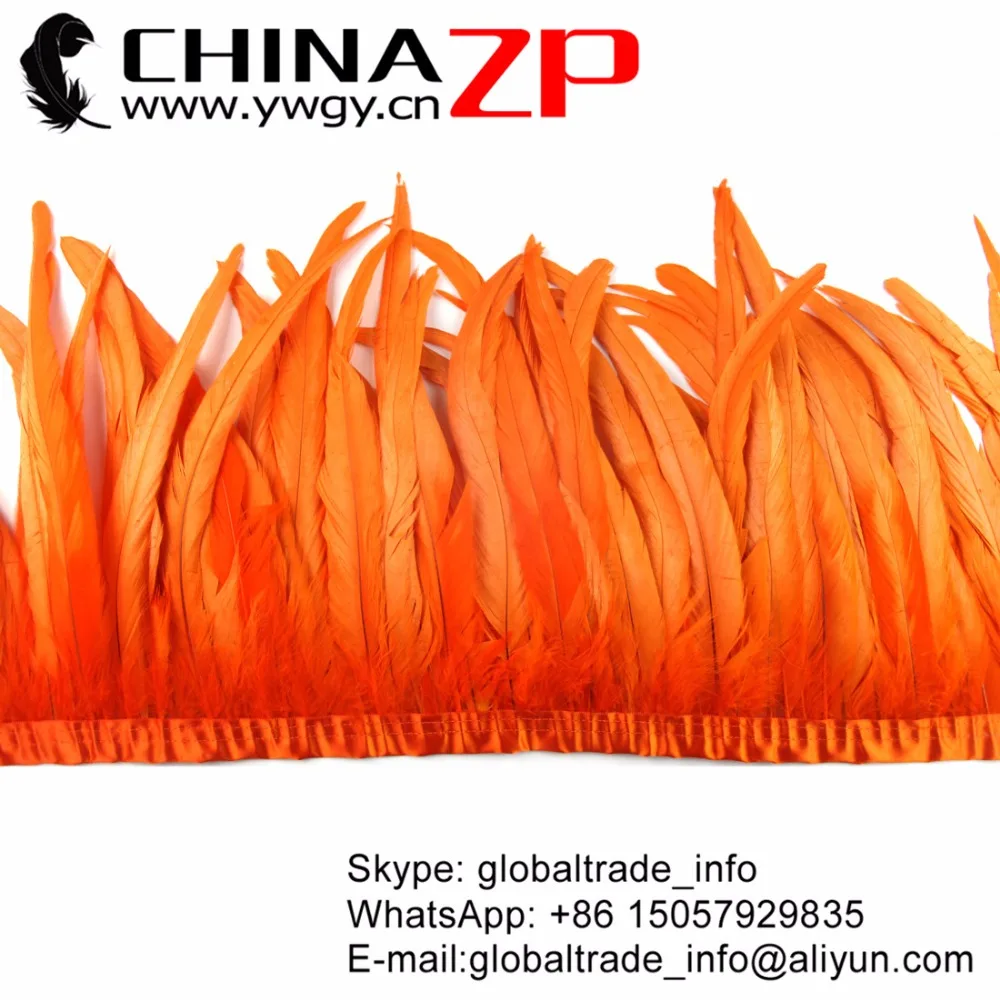 

CHINAZP Feathers Retail and Wholesale 12-14 inch Width Orange Dyed Rooster Tail Feather Fringe Trim for Carnival Costume