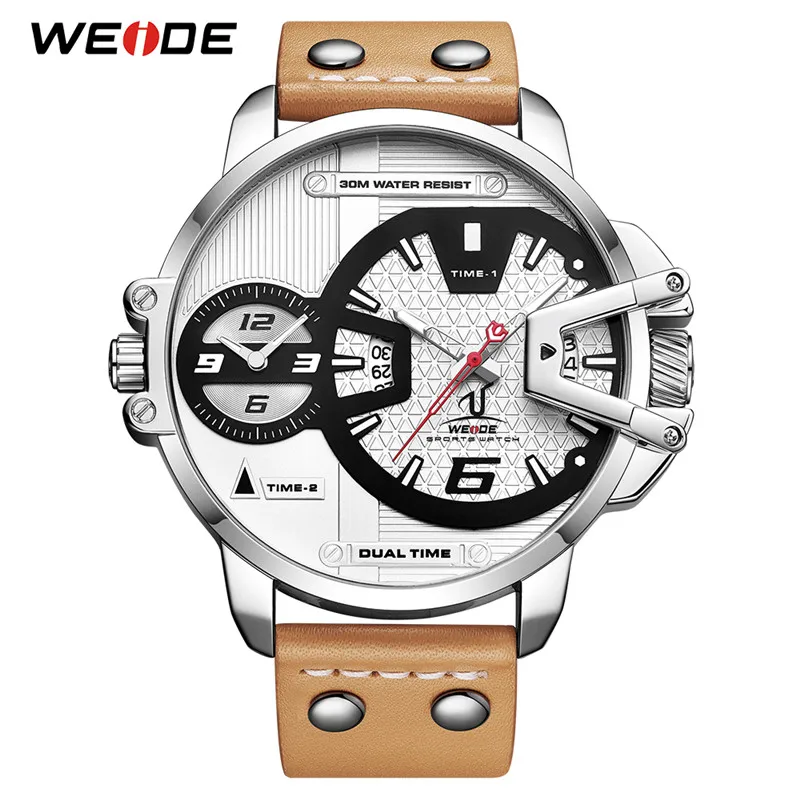 UV1702-4C WEIDE мужской роскошный спортивный PU кожаный полосатый ремешок кварцевый механизм Аналоговые Авто Дата часы водонепроницаемые наручные часы - Цвет: UV1702-4C
