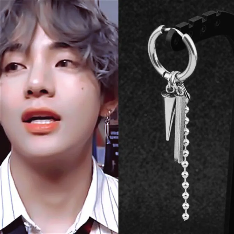 Популярные KPOP ДНК в Корейском стиле длинные серьги для мужчин Bangtan Boys V со