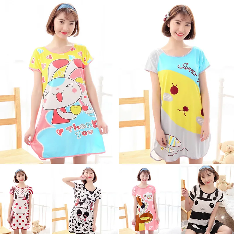 2018 летние женские короткий рукав сна платье прекрасный дом услуги мультфильм