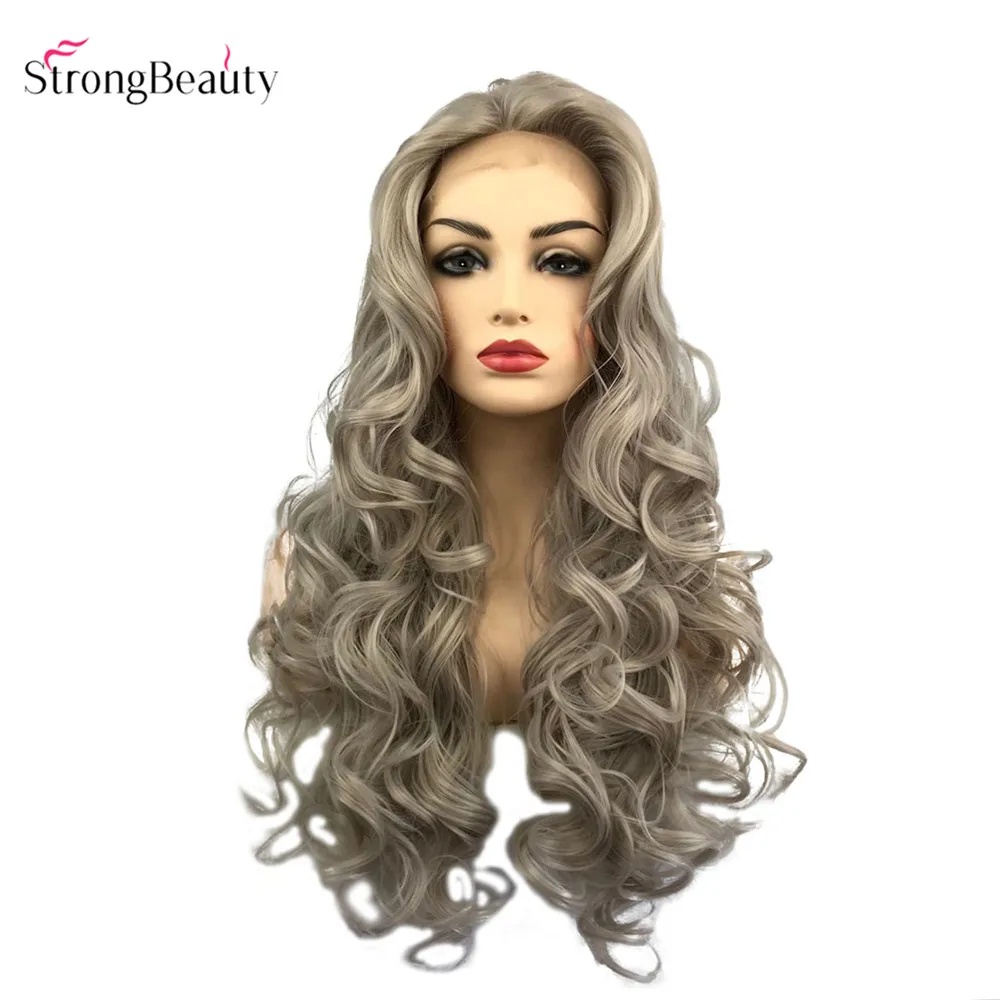 StrongBeauty серебристо-серые кружевные передние парики для черных женщин длинные