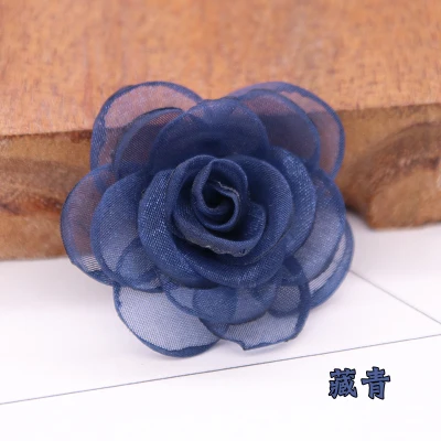 Navy blue 10 шт./Партия DIY 4 см материал волос сгоревшие края кружевные вставки, аппликация Снежная пряжа роза цветок стерео ручная шпилька ткань аксессуары - Цвет: Navy blue