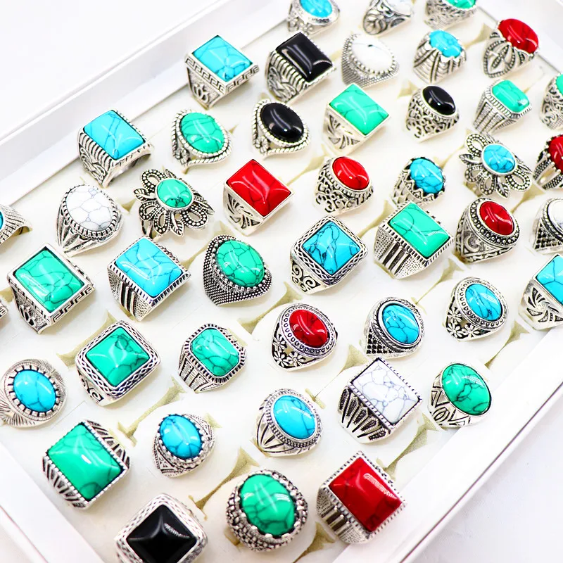 Оптовая продажа 20 шт./лот винтажные каменные кольца мужские и женские ювелирные