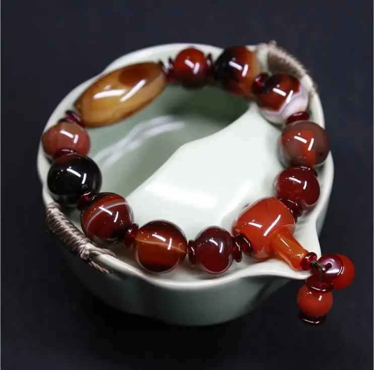 Бизнес подарки натуральный бразильский мечта Старый Агат браслет ручка Будда