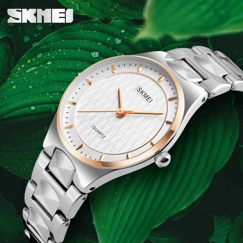 Luxury Brand SKMEI Women's Stainless Steel Quartz Watches Fashion Casual Wristwatches Waterproof Folding Clasp Outdoor Watch | Наручные
