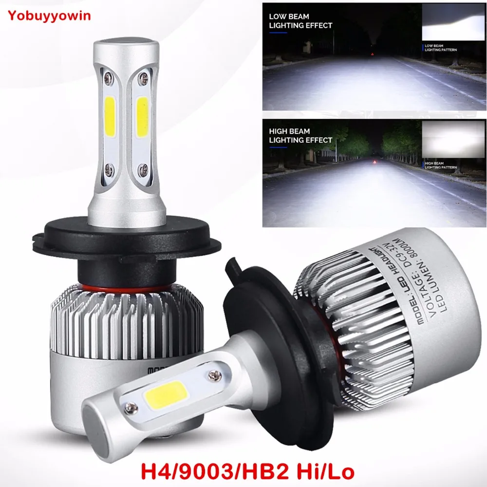 

H4 9003 HB2 Hi/Lo LED Headlight Fog DRL Bulbs C6 series Conversion Kit 72W 6500k 8000Lm Cool White with COB chips (Pack of 2)