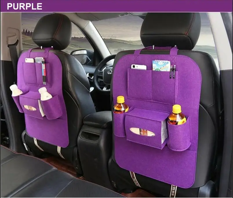 purple Автомобильный Органайзер на заднее сиденье, универсальный автомобильный Карманный фетровый чехол, держатель на заднее сиденье, мульти-контейнер с карманами, сумка для хранения в автомобиле - Название цвета: purple